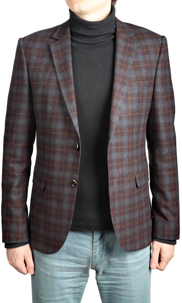 Woolen jacket male checkered suit in combination with jeans — Stock Photo, Image