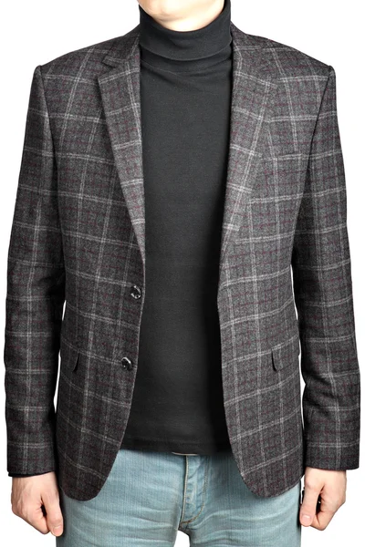 Woolen jacket male checkered suit in combination with jeans — Stock Photo, Image