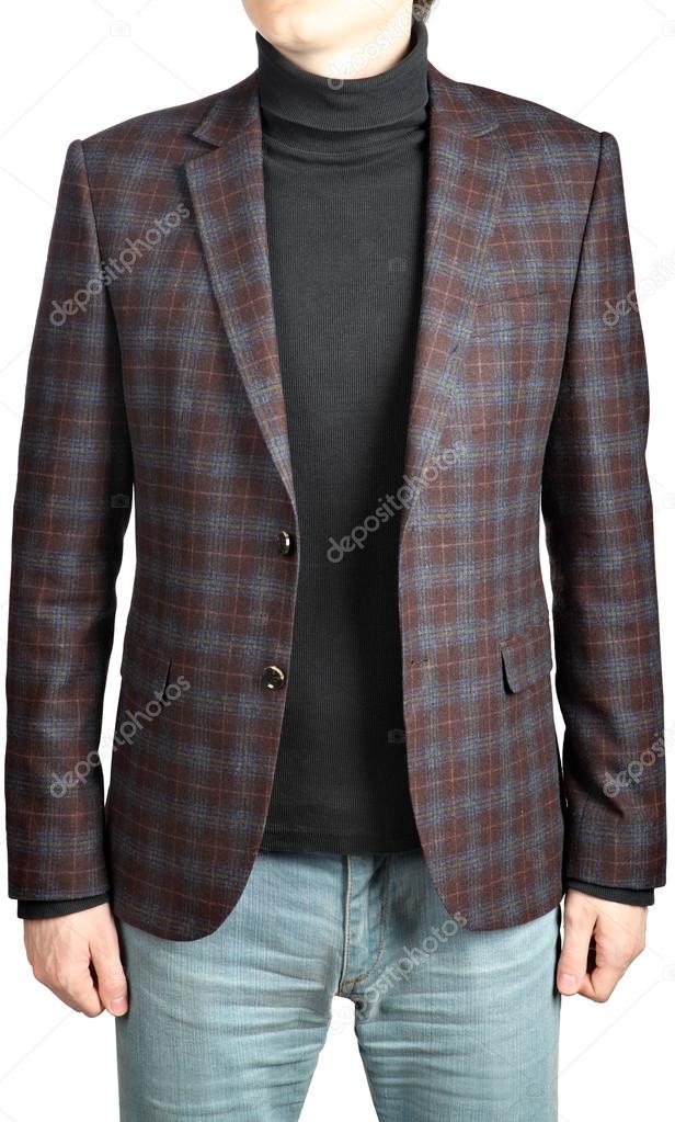 Woolen jacket male checkered suit in combination with jeans