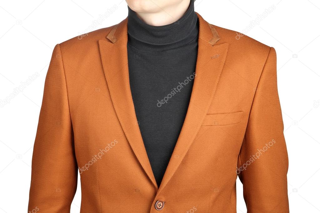 Brown men's blazer, isolated on white background. 