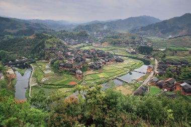 Kırsal Çin, çiftlik köylü köyünün havadan görünümü ile bakmak