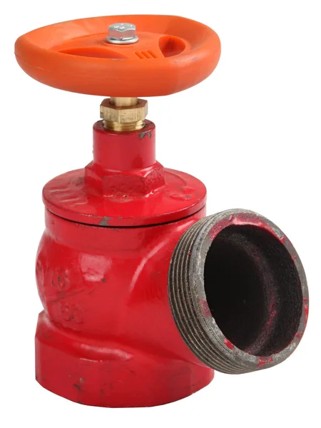 Red iron oblique indoor fire hydrant valve with external thread — Stock Photo, Image