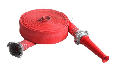 Red fire fighting hose soft pipe, Isolated on white background. clipart