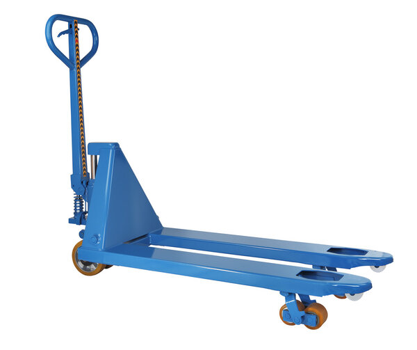 blue hydraulic hand pallet truck isolated on white background