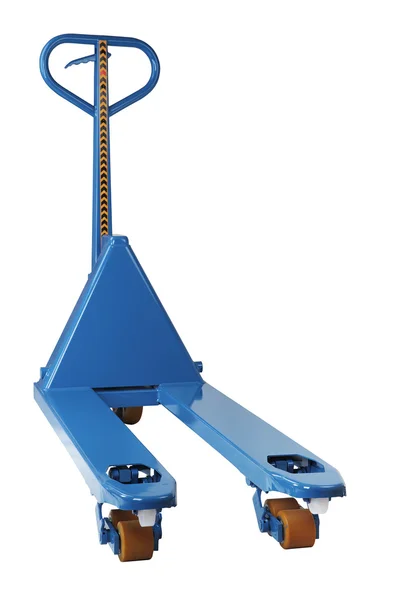 Blue manual hand hydraulic fork pallet truck — Stock Photo, Image