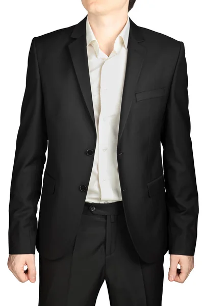 Dark gray evening suit, unfastened blazer, white shirt, no tie. — Stock Photo, Image