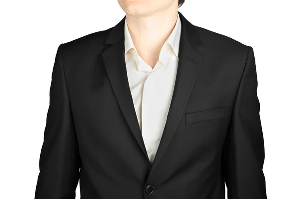 Dark gray mens suit close-up coat with a white shirt — Zdjęcie stockowe