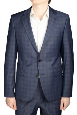 Gray checkered blazer men wedding gown groom, isolated over white.
