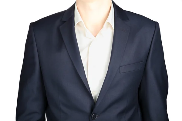 Close-up of a formal dark gray blazer, strict dress, isolated on white. — Φωτογραφία Αρχείου