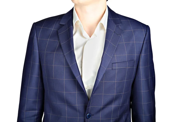 Dark blue checkerboard suit coat, wedding attire groom, over white. — Φωτογραφία Αρχείου