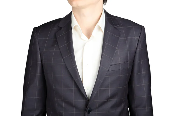 Closeup gray checkered  suit coat for men, isolated over white. — Stok fotoğraf