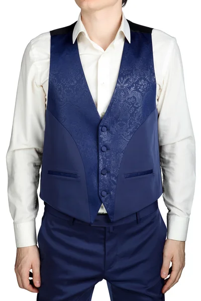 Blue vegetable patterned jacquard waistcoat for mens wedding suit groom — Stockfoto