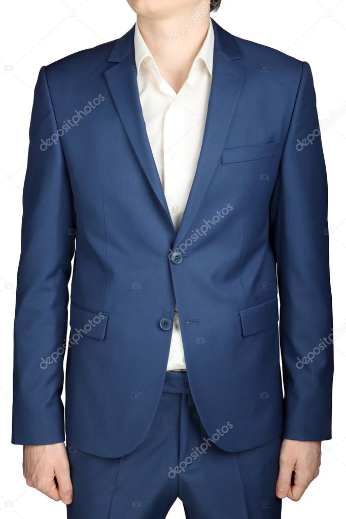 Navy mens casual suit,  isolated on white.