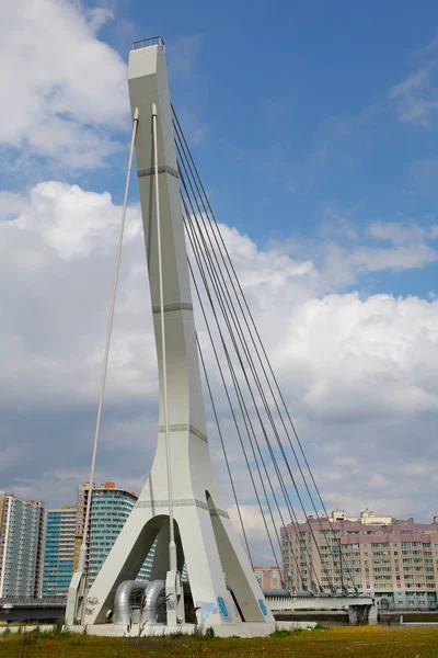 Cable-stayed bridge with a heating main on Dudergofskiy channel. — Stock Photo, Image