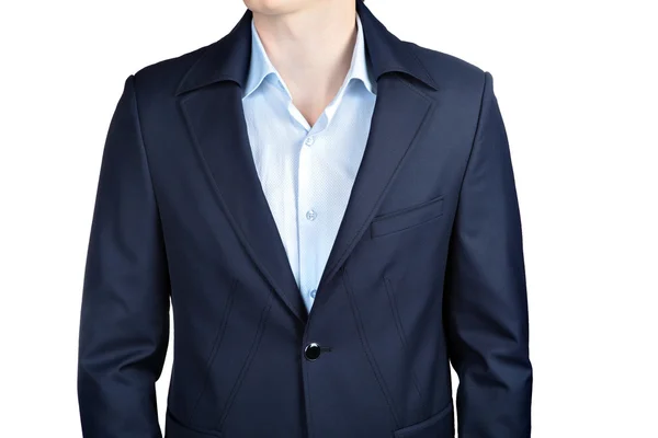 Zbliżenie moda ciemny niebieski marynarka męska ślubna garnitur dla pana młodego. — Zdjęcie stockowe