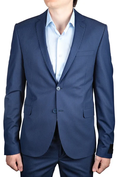 Azul listrado, casual ou blazer de baile para homens, em branco . — Fotografia de Stock