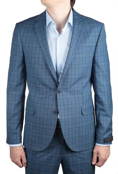 Elegante chaqueta de traje a cuadros azul claro de moda, ropa de boda de hombres . —  Fotos de Stock