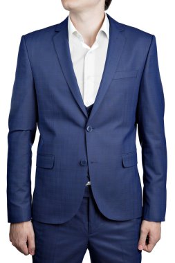 Navy blue checkered suit jacket on prom night for man. clipart