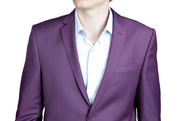 Közeli kép: férfi lila kabát ruha, elszigetelt fehér. — Stock Fotó