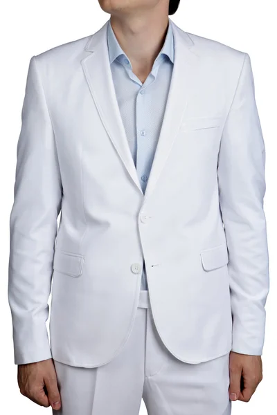 Light Blue Pastel male wedding costume, blazer and pants,  isolated over white. — Stock Photo, Image