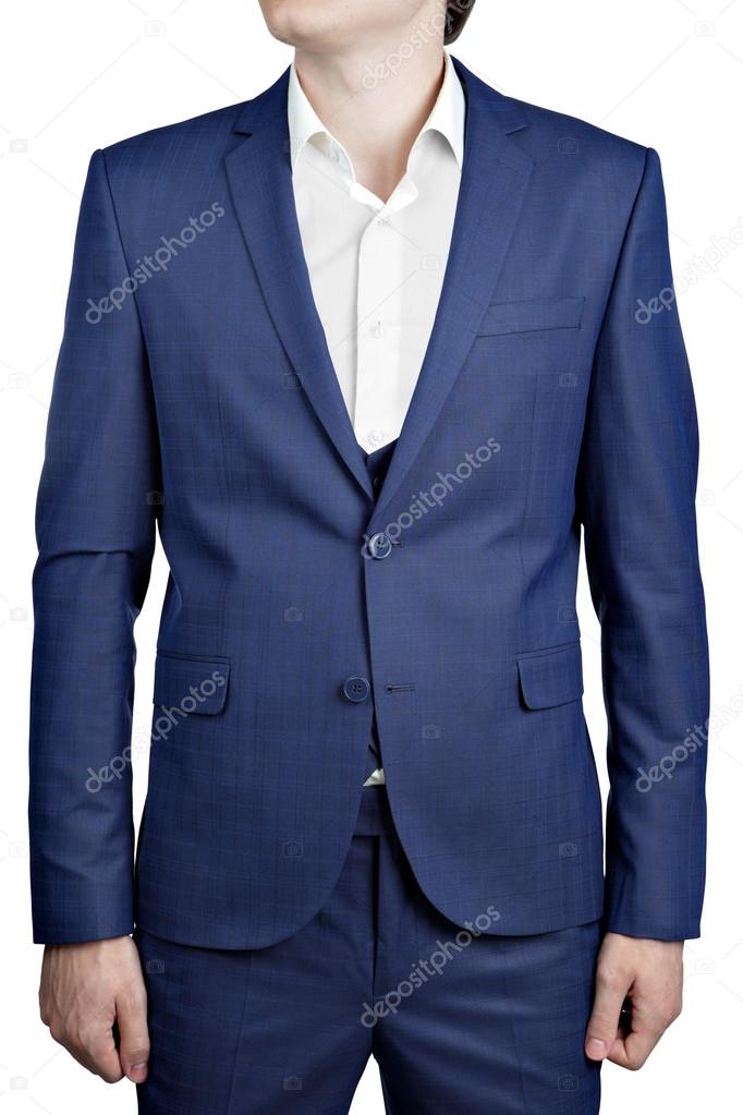 Navy blue checkered suit jacket on prom night for man.