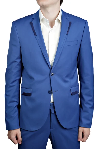 Traje casual para hombre de color cian pantalones y blazer, aislado en blanco. — Foto de Stock