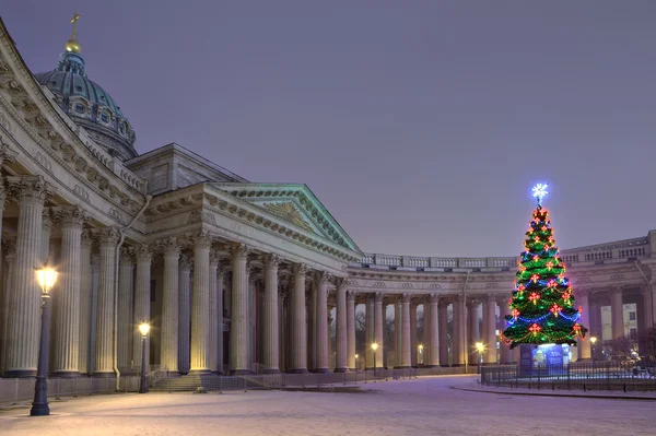 Ontwerpers buiten kerstboom tegenover Kazan kathedraal, Sint-Petersburg, Rusland. — Stockfoto