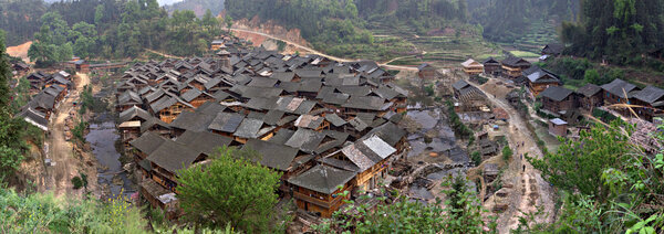 Peasant houses village of Dong people ethnic minority, Southwest China.