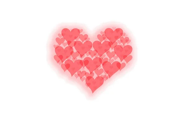 Pocztówka Dla Kochanków Wielkie Czerwone Serce Wykonane Małych Serc Białym — Zdjęcie stockowe