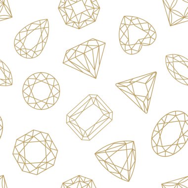 Lüks Mücevher Taşı, kusursuz desen. Beyaz arkaplandaki altın çizgili sanat eserlerinde kusursuz şekiller, lüks ambalaj, tekstil tasarımı, markalaşma, zarif arka planlar için. Vektör illüstrasyonu