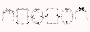 Yay ve kurdeleli eski çerçeveler ve sınırlar. Düğün davetiyeleri, tebrik kartları, ambalajlar, ambalajlar, kırtasiye malzemeleri, Sevgililer Günü için el yapımı koka çerçeveleri. Tuhaf sınırlar. Vektör 