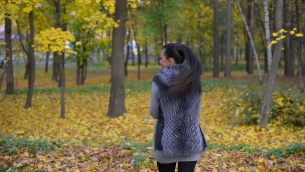 Girl Dancing in Autumn Park — Stock Video