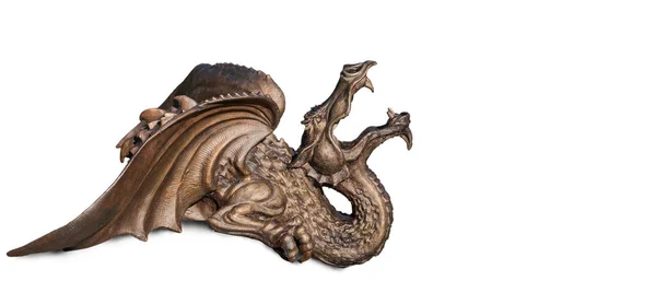 Dragon Bronze Avec Des Ailes Sur Fond Blanc — Photo