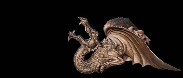 Bronze dragon with wings on a black background