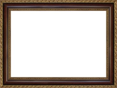 Kahverengi çerçeve ve kabartmalı altın.