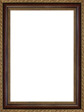 Kahverengi çerçeve ve kabartmalı altın.