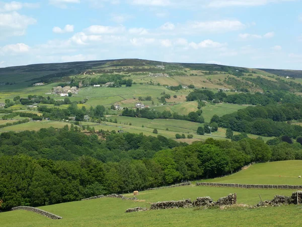Panoramiczny Widok Dolinę Calder Zachodnim Yorkshire Midgley Wsi Wrzosowiskowej Gospodarstw — Zdjęcie stockowe