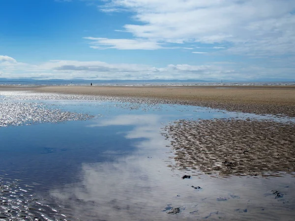 Spiaggia Blundell Sands Vicino Southport Con Acqua Della Marea Arrivo — Foto Stock