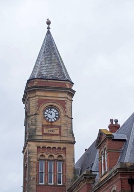 Southport, Merseyside, United Kingdom - 9 september 2020: the tower of the old lord street railway station in Southport now used as a travelodge hotel and morrisons supermarket clipart