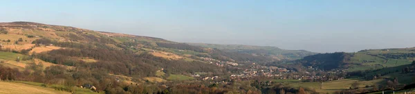Panoramic View Calder Valley West Yorkshire Town Mytholmroyd Surrounded Fields — Stock Photo, Image