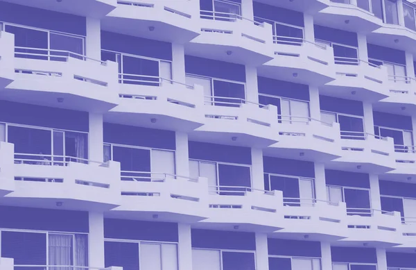 Blue Duotone Image Modern Apartment Buildings White Balconies Blue Details — Stok fotoğraf