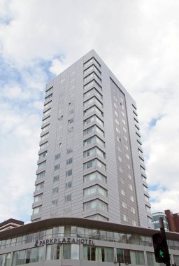 leeds, west yorkshire - 19 June 2021: view of the park plaza hotel in Leeds a tall modern building in city square