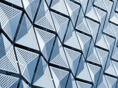 mavi tonlu metalik geometrik mimari kaplama panelleri