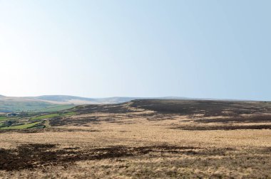 Midgley bozkırının manzarası ve Calderdale 'in batı Yorkshire kırsalının manzarası.