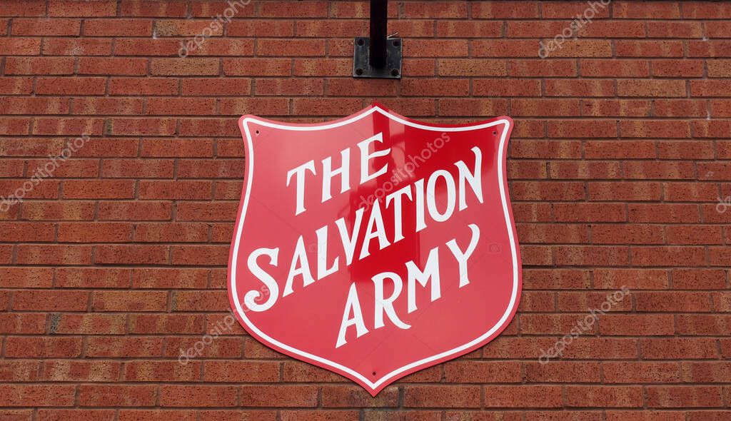 Leeds, west yorkshire, united kingdom - 25 august 2021: salvation army symbol on the community hall in nile street leeds