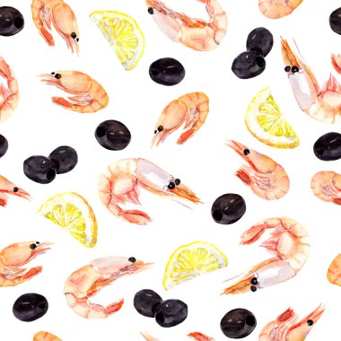 Suluboya deniz ürünleri ile dikişsiz desen