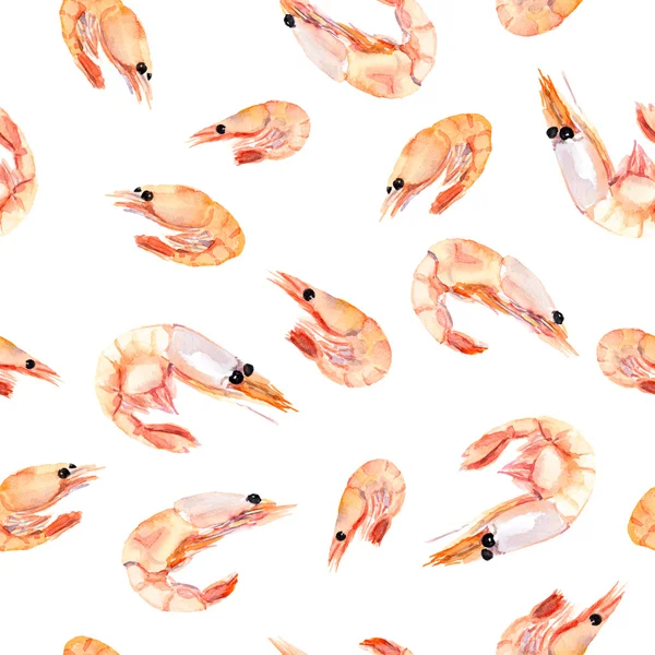 Seamless background with hand painted shrimps — Stock Photo, Image