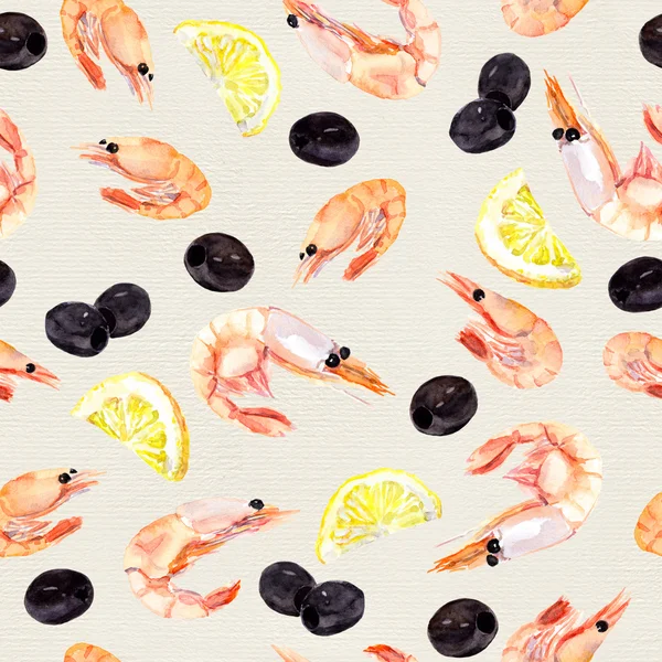 Seamless pattern with watercolor seafood — Stock Photo, Image