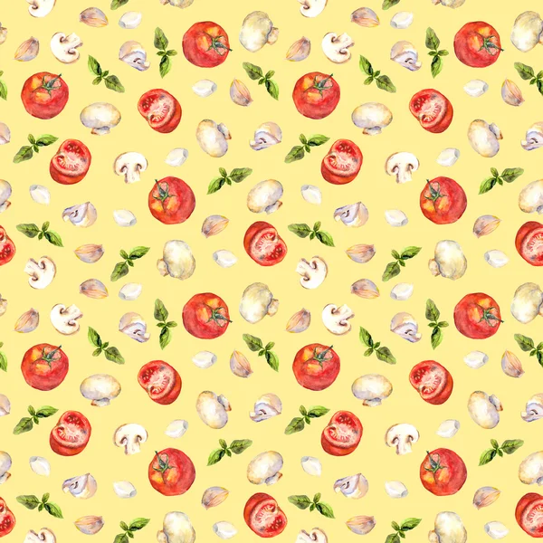 Vintage seamless background with retro drawings of vegetables and mushrooms — Stock Photo, Image