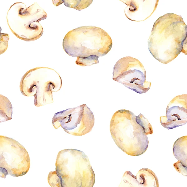 Watercolor painted seamless pattern with champignon mushrooms — Stockfoto